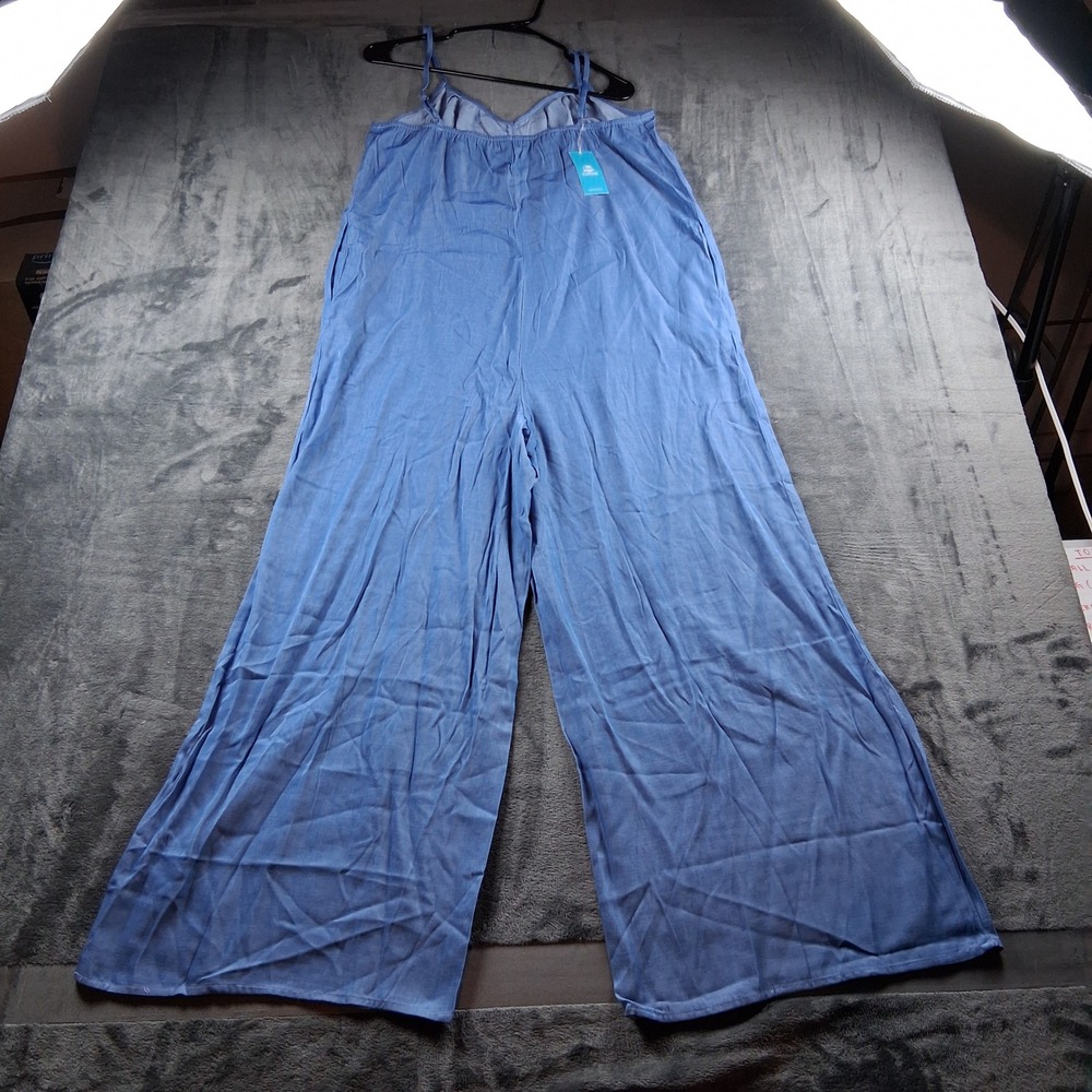 NWT Cupshe Jumpsuit Womens XL Blue Wide Leg Adjustable Strap Chambray Romper - Picture 5 of 10